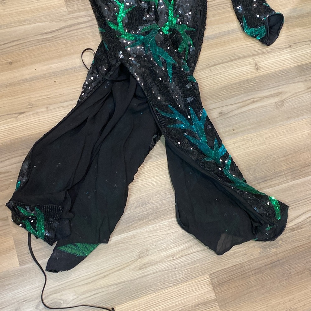 ATTICO Elegant‎ Sequin Wrap Dress Black and Green, Long Sleeve Maxi Dress Size40 - Picture 10 of 17